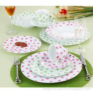 20-piece Round-shaped Super White Porcelain Dinnerware Set, Dishwasher, Microwave Safe, Colored Dots